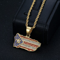 Kalung Liontin Zirkon Peta Bendera Puerto Rico Hip Hop, Baja Anti Karat PVD Personal, untuk Pria Wanita, Perhiasan Fashion Grosir
