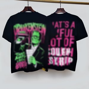 T-shirt con Stampa Stile Americano Streetwear, Silhouette Grande Stampata con le Parole 'Questa è una Bottiglia Grande di Sciroppo per la Tosse' - Product Image 2