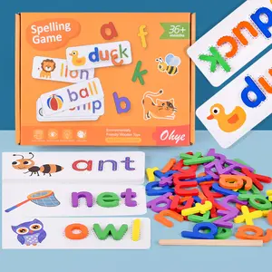 Kinderen 2024 Populaire Houten Speelgoed Montessori Educatieve Brieven Set Leren Kaarten Doen Alsof Spelen Voorschoolse Woordspelling Spel