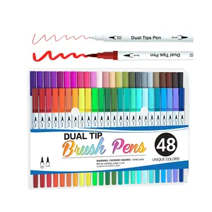 Toptan kalemler 48-Çift ucu fırça kalemler 48 renk İşaretleyiciler fırça kalem sanatçı için yüksek kalite