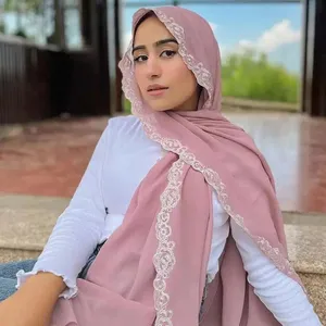 YOMO OEM Tissu Soie Mousseline Avec Petit Dessin New Instant Plain Lace Chiffon Scarf Hijab