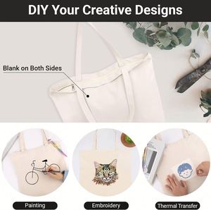 12oz Beach Travel <b>Gift</b> Reusable Tote Blank Natural Cotton Heavy Duty Beige Small Canvas <b>Bag</b> With Zipper - Product Image 2