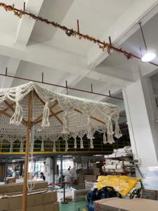 Venta al por mayor de lujo de cuerda tejida a mano sombrilla de sol Boho poste de madera ganchillo algodón borla <span class=keywords><strong>Patio</strong></span> playa sombrilla con flecos - Product Image 3