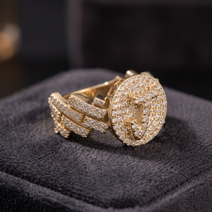 10KT Solid Gold Alphabet J <b>Ring</b> <b>with</b> Natural Diamonds 2CT G-H SI Diamond <b>Initial</b> Statement <b>Ring</b> - Product Image 1