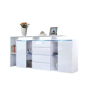 现代木制高品质光泽餐具柜与玻璃门 LED 展示柜家具