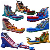 Toboggan aquatique gonflable rose à une voie, grand format, de qualité commerciale, étanche, avec piscine et souffleur