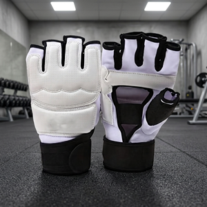 Gants mi-doigts en PU blanc avec sangle noire, unisexe, pour l'été, fermeture auto-agrippante - Product Image 5