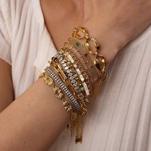 Brazalete de Acero Inoxidable de Alta Gama, Estilo Retro, con Baño de Oro de 18K, Diseño Cubano, No se Desvanece, para Mujer - Product Image 2