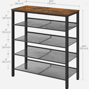 Scarpiera Ecologica Regolabile a 5 Ripiani in Legno con Scaffali in Rete e Ampio Piano Superiore per Organizzazione Scarpe - Product Image 2