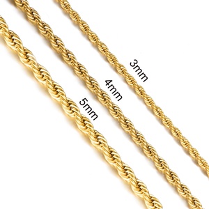 Chaînes en corde torsadées pour hommes, 3mm, 4mm, 6mm, 8mm, 10mm, 12mm, en acier inoxydable, style hip-hop <span class=keywords><strong>rock</strong></span>, collier chaîne cordell, bijoux plaqués or 18K PVD - Product Image 2