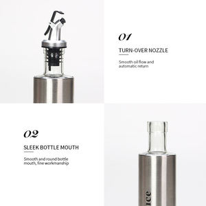 Bouteilles distributrices rondes <span class=keywords><strong>d</strong></span>'<span class=keywords><strong>huile</strong></span> de cuisson de Sauce de cuisine en verre <span class=keywords><strong>Olive</strong></span> avec <span class=keywords><strong>bec</strong></span> <span class=keywords><strong>verseur</strong></span> en acier inoxydable vente en gros - Product Image 6