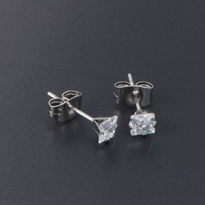 Stud <b>Earrings</b> Square Diamond Shape Claw Setting Stainless Steel Women's Fashion Jewelry Gift CF062 - Product Image 2