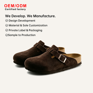 Autumn Essential Suede Mule Clogs <b>Women</b> Wooden Sole Nubuck Leather Slip On Backless Slippers Cozy Comfortable Casual Daily - Product Image 1