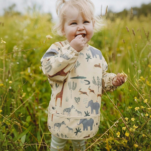 ผ้ากันเปื้อนเด็กพิมพ์ลายการ์ตูนแขนยาวสำหรับเด็กทารกชายและหญิง ผ้ากันเปื้อนเด็กแสนสบายพร้อมกระดุมปิดสำหรับการให้อาหาร - Product Image 5