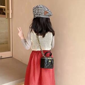New for Women's <b>Mini</b> Box <b>Bag</b> with Chains Solid Color Hand-Held Small Square Camellia Design Breathable & Durable - Product Image 3