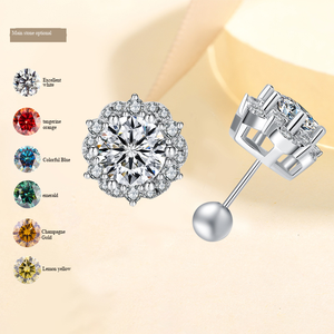 Orecchini a Perno con Fiore in Moissanite, Gioielli di Lusso per Matrimonio, Moda in Argento Sterling 925 Puro - Product Image 1