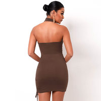 Robe Camisole Formelle d'Été 2025 en Satin Uni à Manches Longues, Col Halter, Taille Asymétrique Tombante, Longueur Mi-Mollet, Respirante et Tricotée