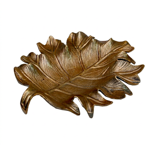 Gold Leaf Shape Aluminum <b>Decorative</b> Tray with Handle Polished Serving Platter for Wedding Birthday Graduation <b>Parties</b> - Product Image 1