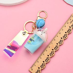 Wholesale Floating Pearl Milk Tea Keychain - Cute <b>Cat</b> Cup with Quicksand Liquid, Creative Backpack Pendant <b>Gift</b> - Product Image 2
