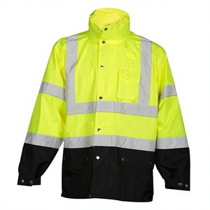 Veste de travail haute visibilité pour homme avec panneau inférieur noir et bandes argentées en polyester - Product Image 1