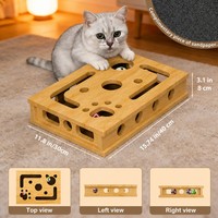 Caja de Juguete para Gatos de Bambú con Rascador 2 en 1, Caja de Almacenamiento de Juguetes para Gatos, Casa de Juegos para Gatos de Interior, Venta al por Mayor OEM
