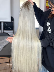 Perruque longue en cheveux humains personnalisée, racines ombrées, perruque blonde, cheveux humains bruts, perruque à dentelle frontale avec nœuds décolorés pour femmes - Product Image 6