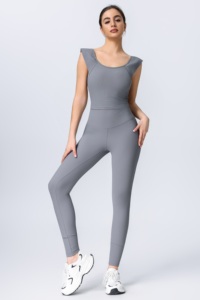 Set Yoga a Due Pezzi con Top Corto a Collo Tondo e Leggings a Vita Alta, Senza Cuciture, in Spandex e Poliestere Elasticizzato in Quattro Direzioni - Product Image 1