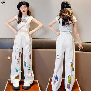 <span class=keywords><strong>Pantaloni</strong></span> Jeans <span class=keywords><strong>bianchi</strong></span> Casual estivi da ragazza comodi stili lunghi per abbigliamento per bambini primavera ed estate - Product Image 4