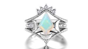 Anillo de Boda de Lujo Vintage de Plata de Ley 925 con Ópalo en Forma de Cometa para Mujer, Certificado por Terceros, Juego de 3 Anillos de Compromiso - Product Image 4