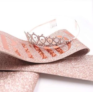 BIRTHDAY QUEEN Party Girl Hair Band Ceremonial Belt Crown Set <span class=keywords><strong>Rose</strong></span> Onion pink Shoulder Strap - Product Image 4