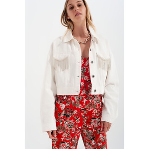 Veste en jean avec franges en diamant blanc - Product Image 5