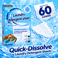 Feuilles de lessive en gros OEM & ODM, 60 lavages, dissolution rapide, parfum frais, 3 en 1 : soin des taches, des odeurs et des couleurs, pour la lessive à domicile