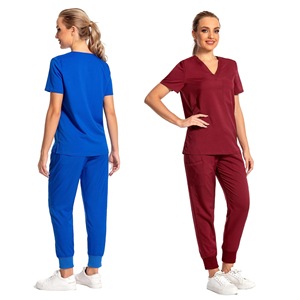 Women Hospital Scrub Set Moisture Wicking Stretch Knitted Split Uniform For Medical Work - Product Image 3