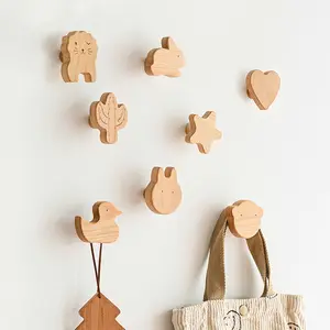 Manufacturer Beech Wood Decorative Crafts Custom Shape Wall Organisation Hanger Cartoon Wooden Hooks