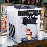 Machine à glace molle automatique professionnelle de comptoir, 3 saveurs, 28L/H, en acier inoxydable, nettoyage automatique, YIKAFU