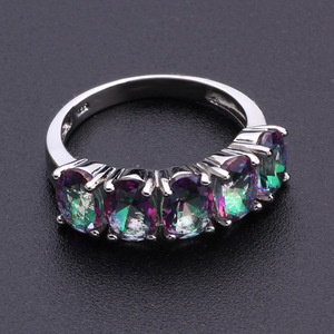 Anillos de cristal con forma de huevo, piedras de siete colores, engaste de garras, joyería de uso diario para mujer - Product Image 3