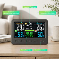 Station météo numérique à grand écran couleur électronique de température intérieure et extérieure, radio, contrôle, réveil avec capteur