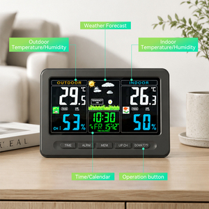 Station météo numérique à grand écran couleur électronique de température intérieure et extérieure, <span class=keywords><strong>radio</strong></span>, contrôle, <span class=keywords><strong>réveil</strong></span> avec capteur - Product Image 2
