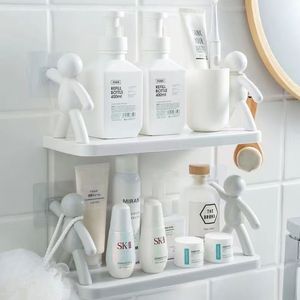 Estante de Almacenamiento de Pared, Plástico, Blanco, Gris, Negro, Multiusos, Sin Taladro, para Baño, Cocina, Hogar - Product Image 4