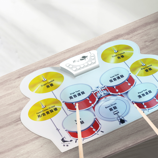 Digital Practice Drum Pad With Hi-Hat / Kick Bass Pedal Sticks Controller Usb Aux Kid Tabletop Drum Set