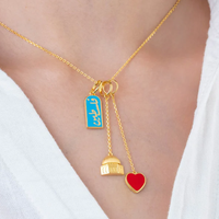 Collier Palestine en acier inoxydable plaqué or, pendentif cœur émaillé mosquée, bijoux arabes musulmans personnalisés, cadeau pour femmes