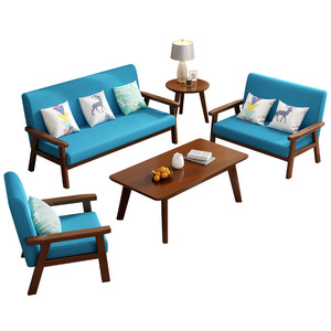 Juego de Sofás de Madera Maciza Nórdica Hengke, Sofá de Tela Moderno y Minimalista de Tres Plazas y Sillón Individual, Muebles para Sala de Estar - Product Image 3