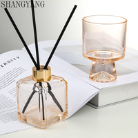 Diffuseur d'arômes carré rose clair de 180 ml, flacon vide, diffuseur d'arômes de luxe avec couvercle doré à vis