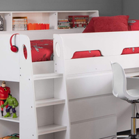 Lit superposé en bois de chêne gris avec étagères de rangement Échelle de bureau coulissante pour meubles d'enfants