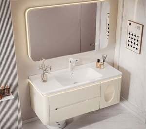 Modern Wall - Mounted <b>Bathroom</b> Vanity Unit with Illuminated <b>Mirror</b> - Product Image 1