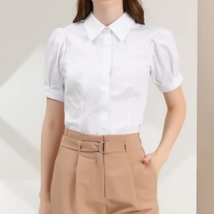 Camisa de <span class=keywords><strong>Mujer</strong></span> con Botones, Manga Abullonada, Cuello Camisero, Manga Corta, Blusa de Trabajo, Uniforme de Moda para <span class=keywords><strong>Camarera</strong></span> de Bar - Product Image 1