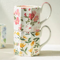 Tasse à café octogonale rétro originale en céramique, motif fleur d'iris aquarelle, tasse de niche, mug pour le thé de l'après-midi