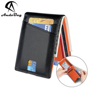 AndoBag - Cartera Corta de Cuero Vacuno Genuino con Clip para Dinero y Protección RFID para Hombre, Tarjetero de Moda con Monedero de Color Contrastante 2270 - Product Image 1
