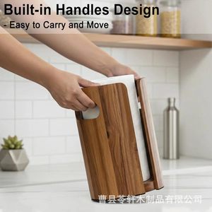 Wooden toilet <b>paper</b> holder, round, multi-purpose, household <b>kitchen</b> countertop <b>paper</b> towel holder with handle, storage and - Product Image 2
