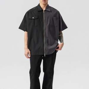 Custom Double <b>Pocket</b> <b>Shirts</b> for <b>Men</b> Zip up Collar <b>Shirt</b> Short Sleeve Two Tone Zipper <b>Shirt</b> - Product Image 4